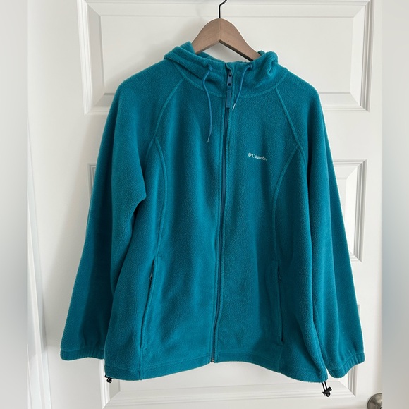 Columbia Fleece Jacket with Hood Blue Size 1X - Picture 1 of 14